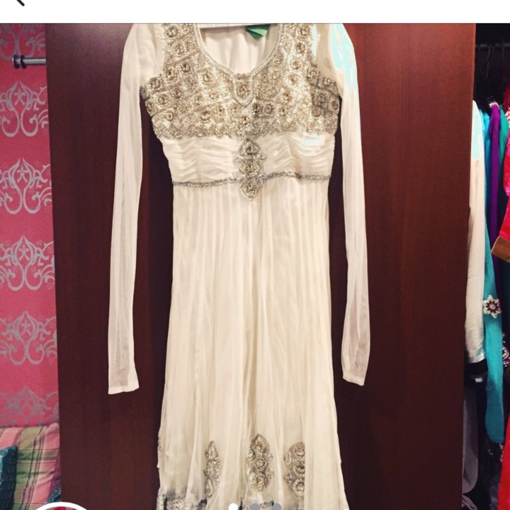 White Indian Pakistani outfit ensemble